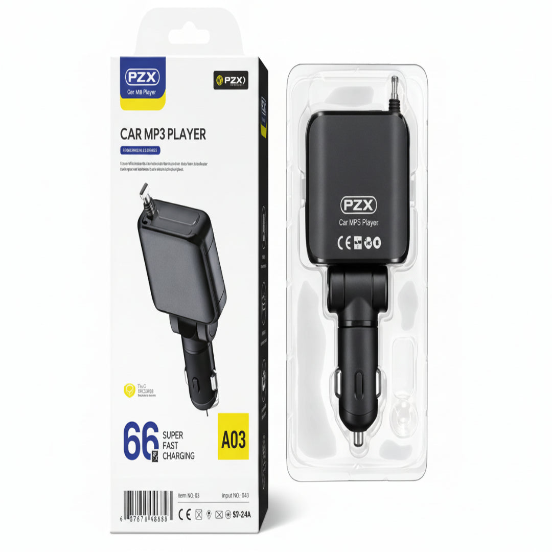 Cargador PZX Para Carro Con Cable Retractil A03