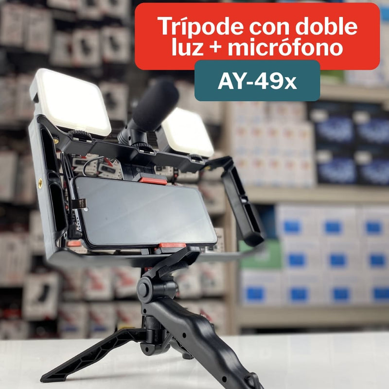 Cargue la imagen en el visor de la galería, Kit Fotografico 4 en 1 Tripode/luces/Monopod/Microfono AY-49X ¡Envio Gratis!
